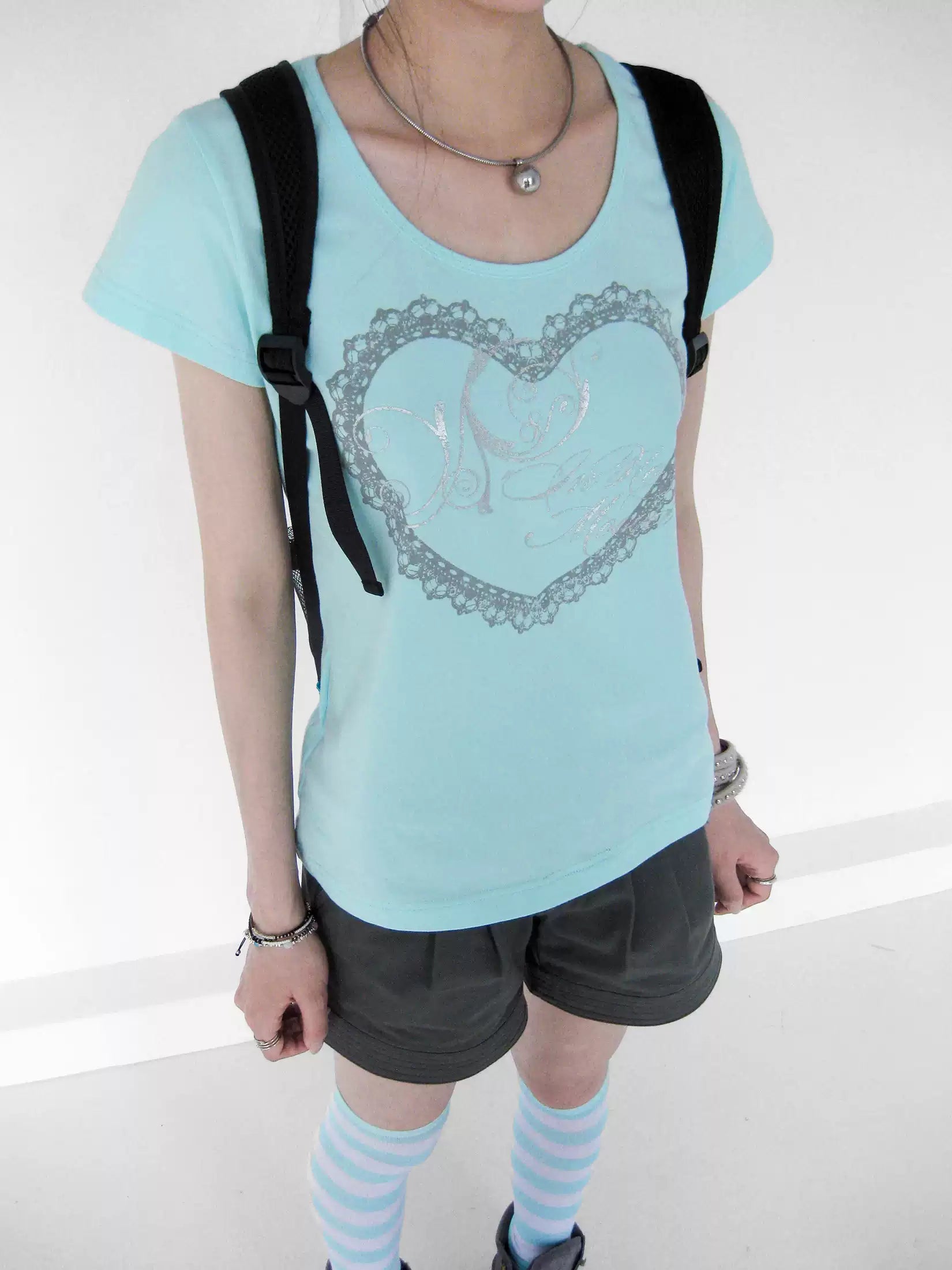 [innomoood] Lace Heart Print Shirt