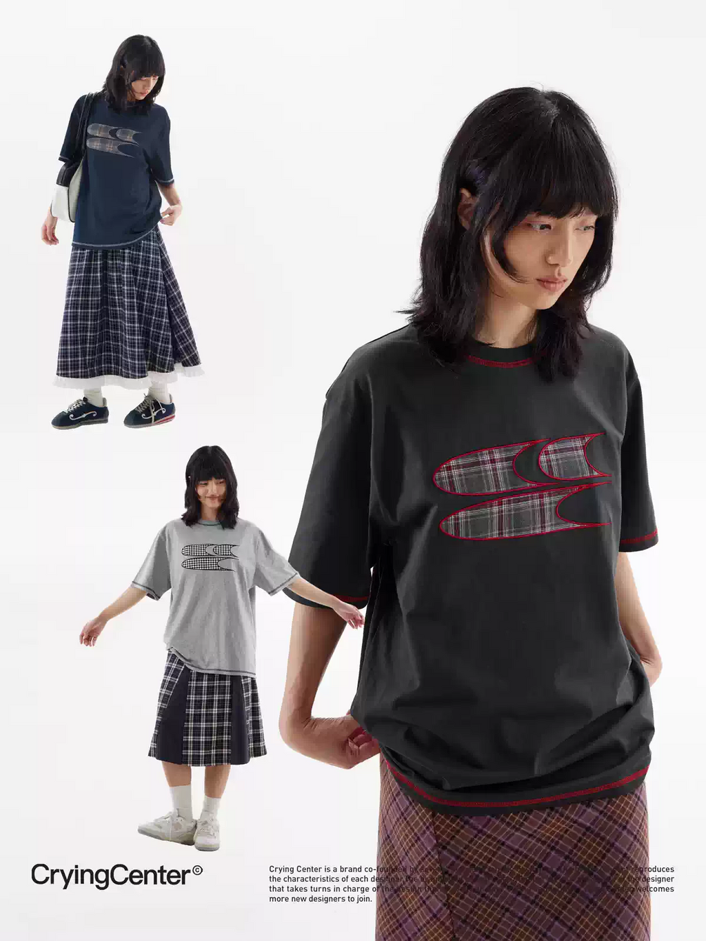[Crying Center] Plaid Pattern Logo T-Shirt