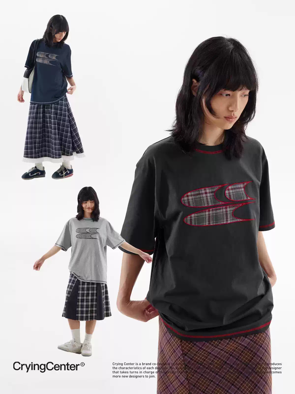 [Crying Center] Plaid Pattern Logo T-Shirt