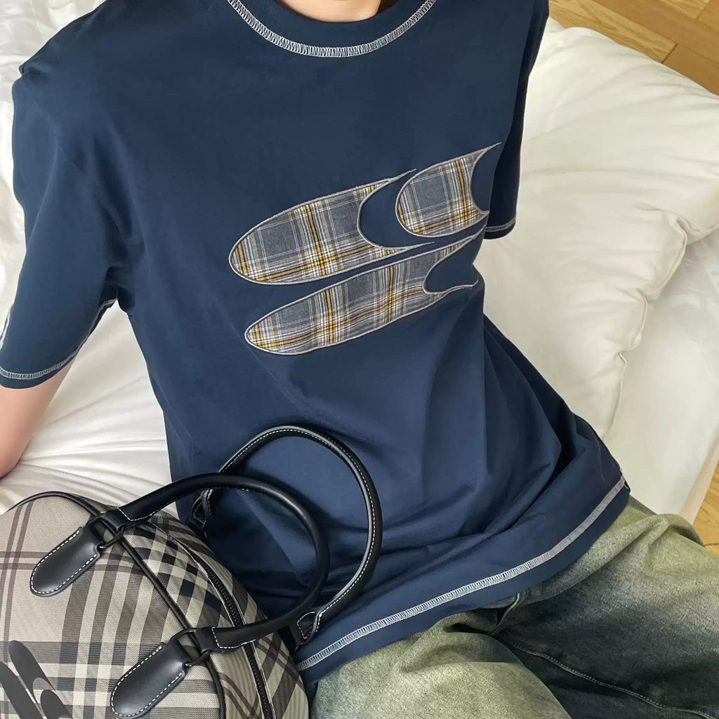 [Crying Center] Plaid Pattern Logo T-Shirt