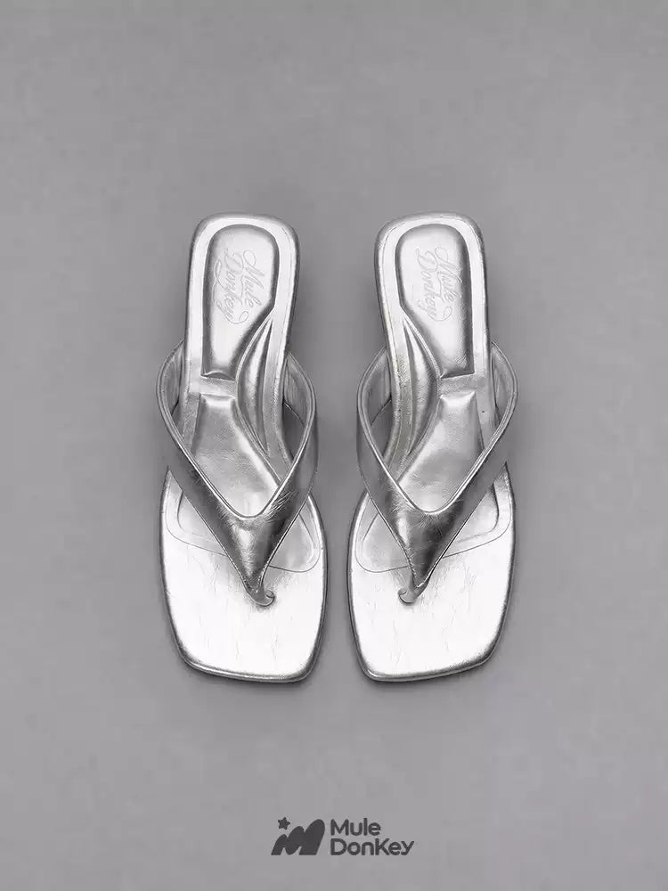 [Mule Donkey] Slippers Wedge Sandals - Silver