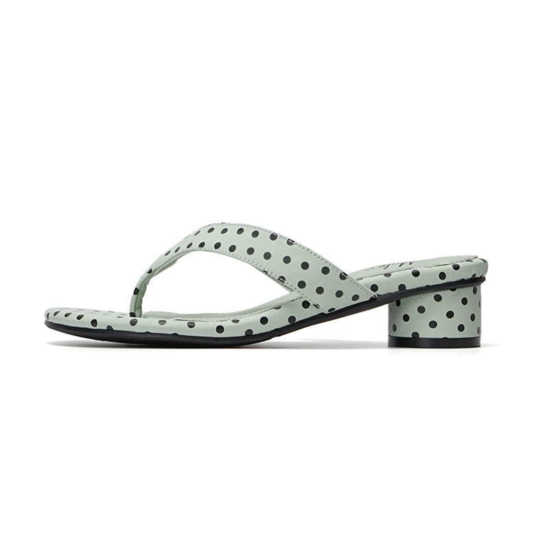 [Mule Donkey] Polka Dot Slippers Chunky Heels Wedge Summer Sandals - 4 colors