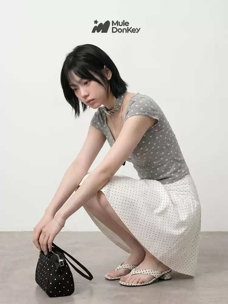 [Mule Donkey] Polka Dot Slippers Chunky Heels Wedge Summer Sandals - 4 colors