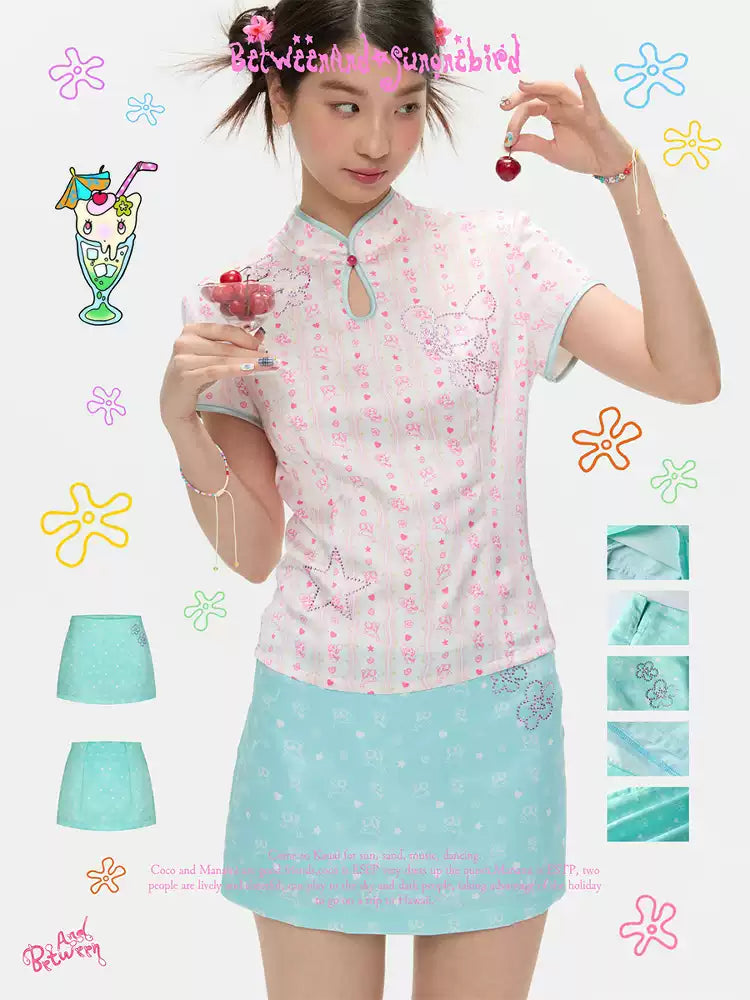 [betweenand] Summer Printed Mint Skirt