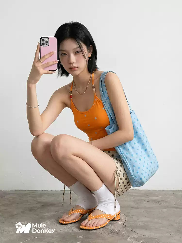 [Mule Donkey] Polka Dot Slippers Chunky Heels Wedge Summer Sandals - 4 colors