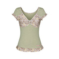 [betweenand] Y2k Leopard Print Flying Sleeve Lace T-Shirt