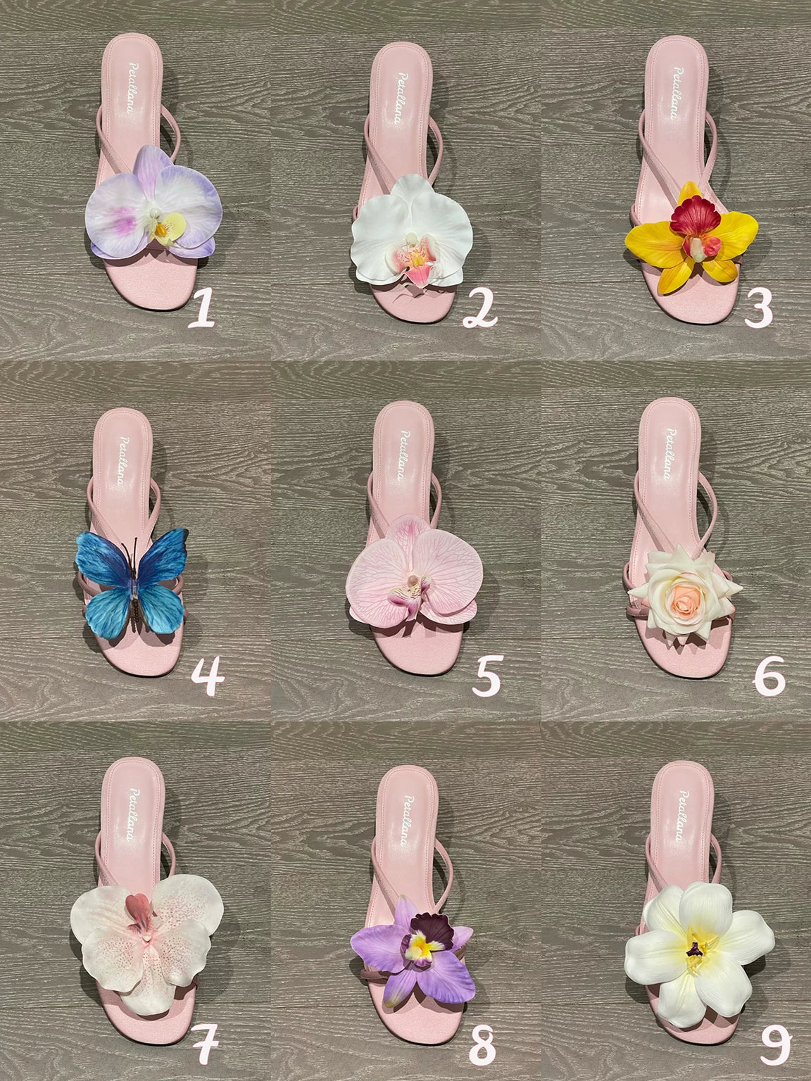 [Petallana] Garden Series Flat 3cm Block Heels Sandals with Detachable Flowers - 6 colors