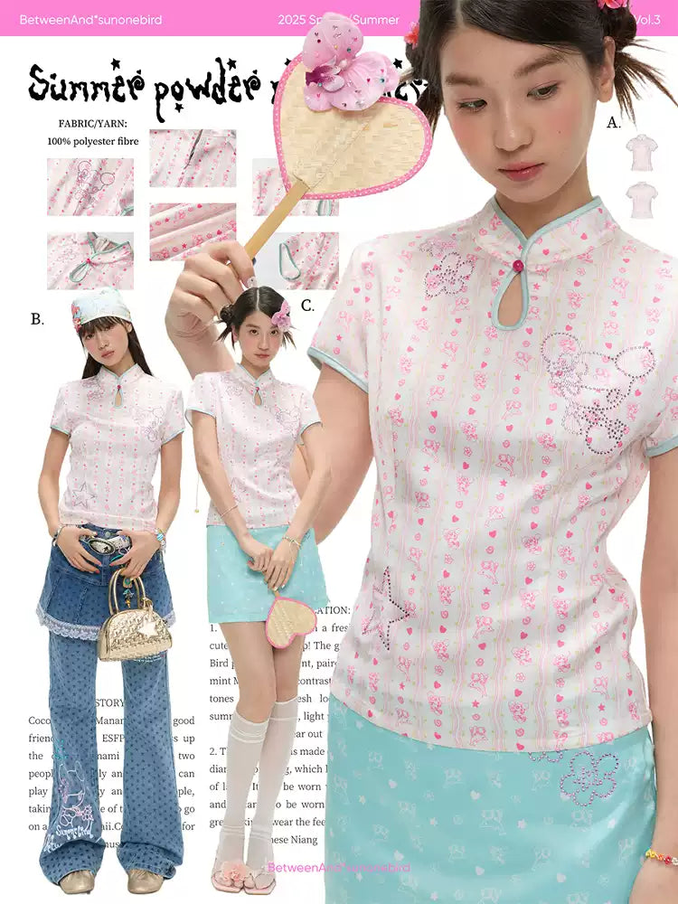 [betweenand x sunonebird] Printed Chinese Pattern Top
