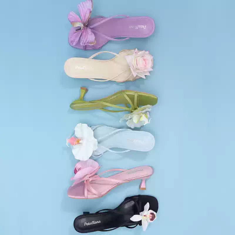 [Petallana] Garden Series Flat 5cm Kitten Heels Sandals with Detachable Flowers - 6 colors (Copy)