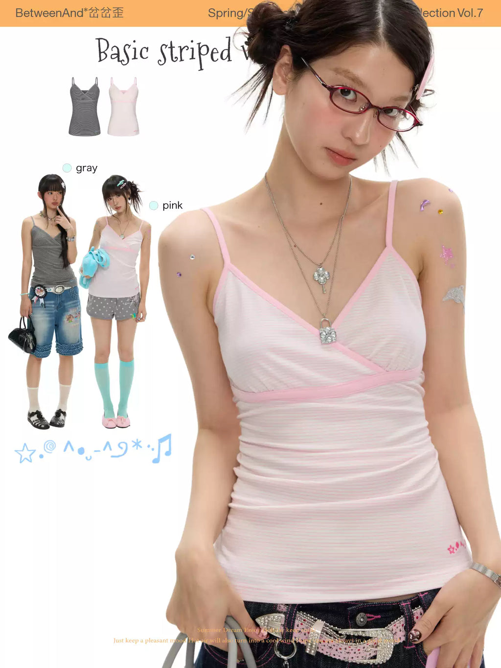 [betweenand] Summer Striped Spaghetti Tank Top