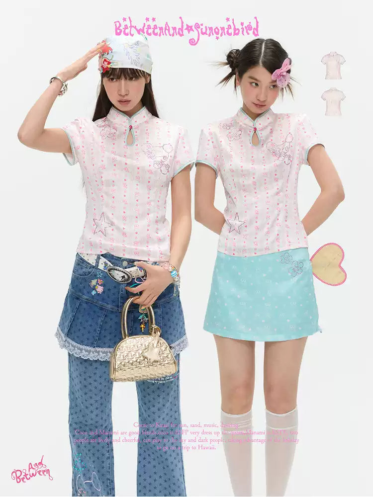 [betweenand x sunonebird] Printed Chinese Pattern Top