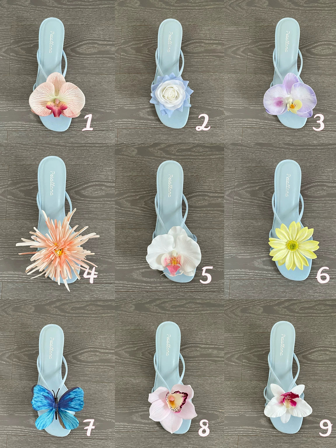 [Petallana] Garden Series Flat 3cm Block Heels Sandals with Detachable Flowers - 6 colors