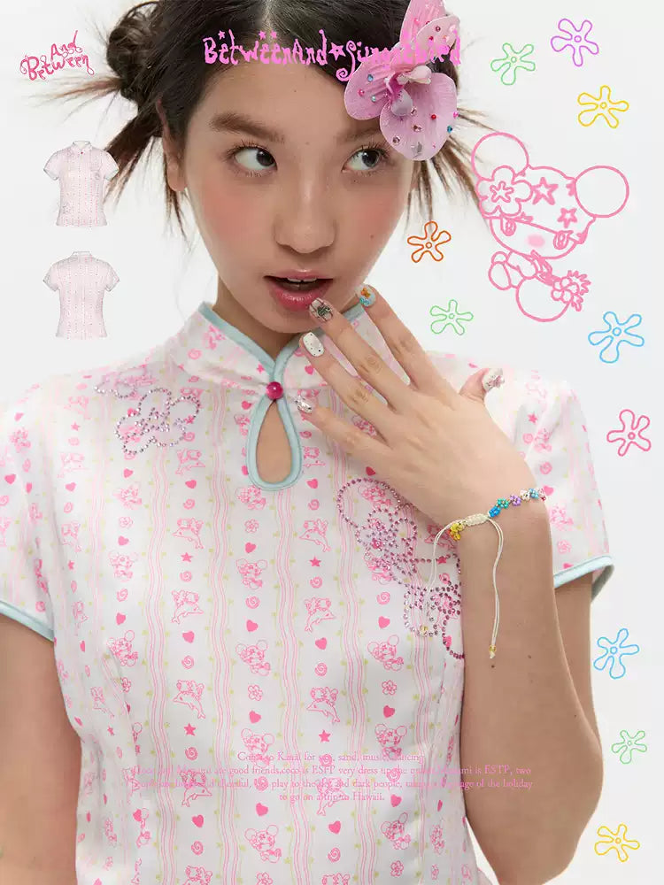 [betweenand x sunonebird] Printed Chinese Pattern Top