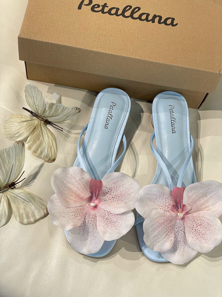 [Petallana] Garden Series Flat 3cm Block Heels Sandals with Detachable Flowers - 6 colors