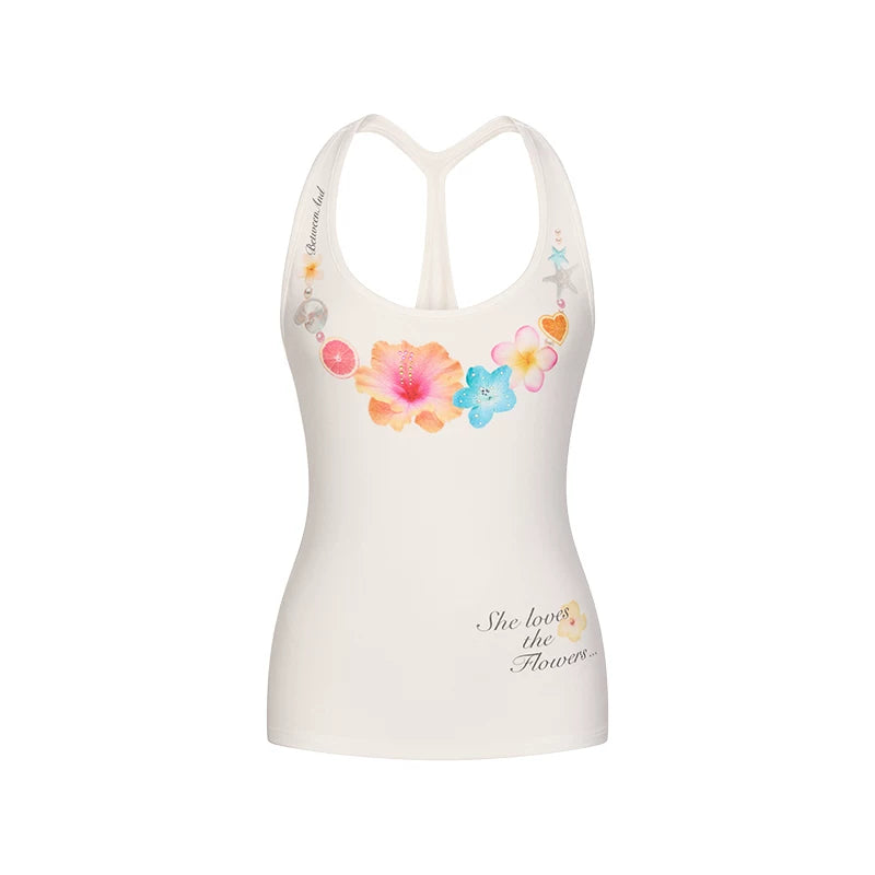 [betweenand] Flower Pearl Neckband Tank Top