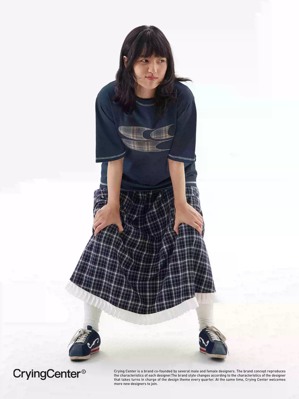[Crying Center] Plaid Pattern Logo T-Shirt