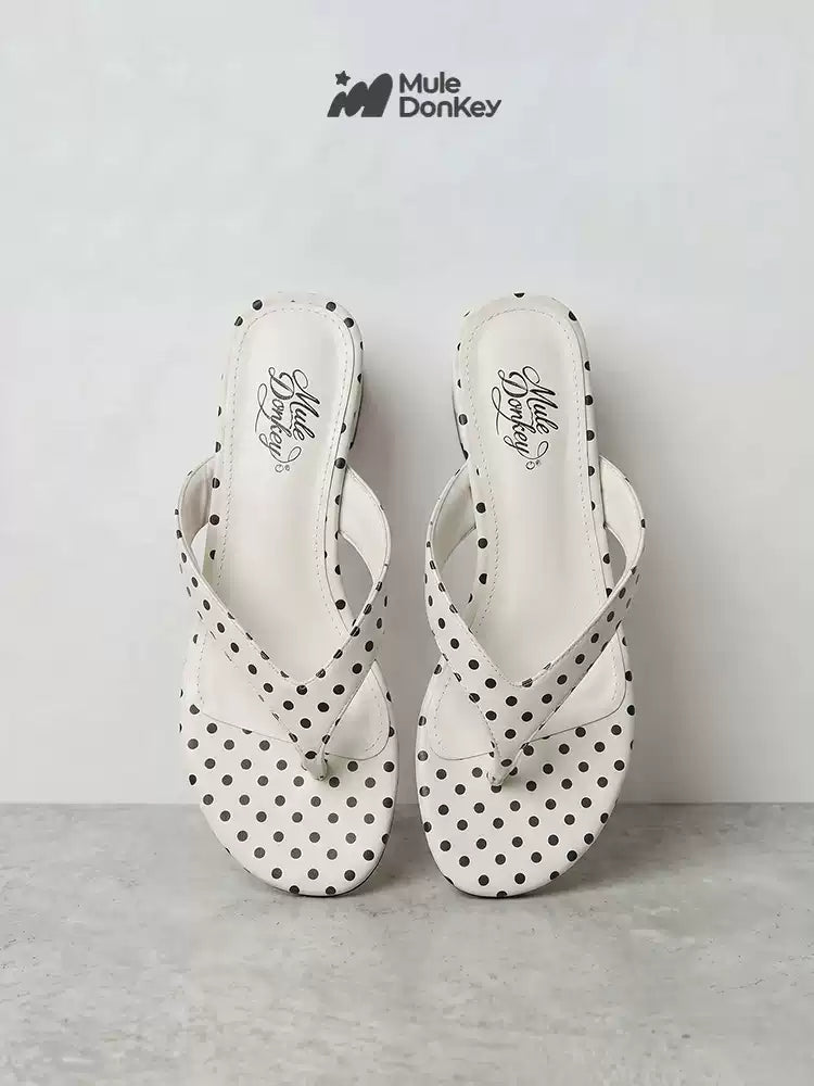[Mule Donkey] Polka Dot Slippers Chunky Heels Wedge Summer Sandals - 4 colors