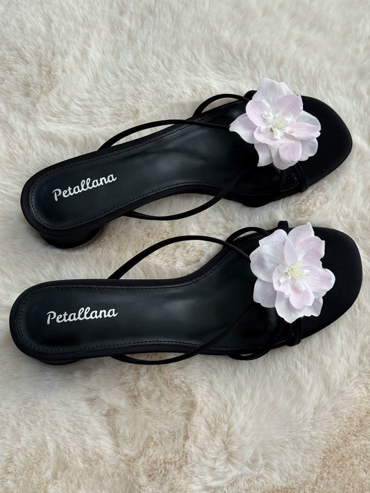 [Petallana] Garden Series Flat 3cm Block Heels Sandals with Detachable Flowers - 6 colors