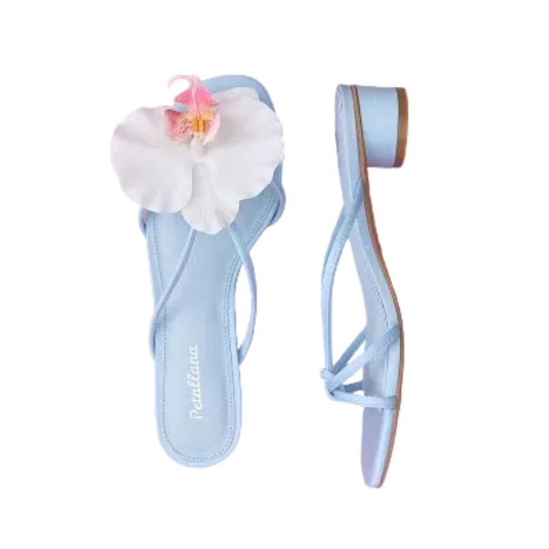 [Petallana] Garden Series Flat 3cm Block Heels Sandals with Detachable Flowers - 6 colors