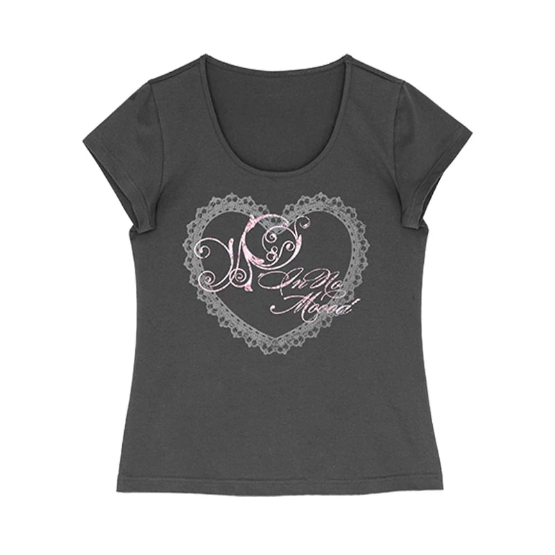 [innomoood] Lace Heart Print Shirt
