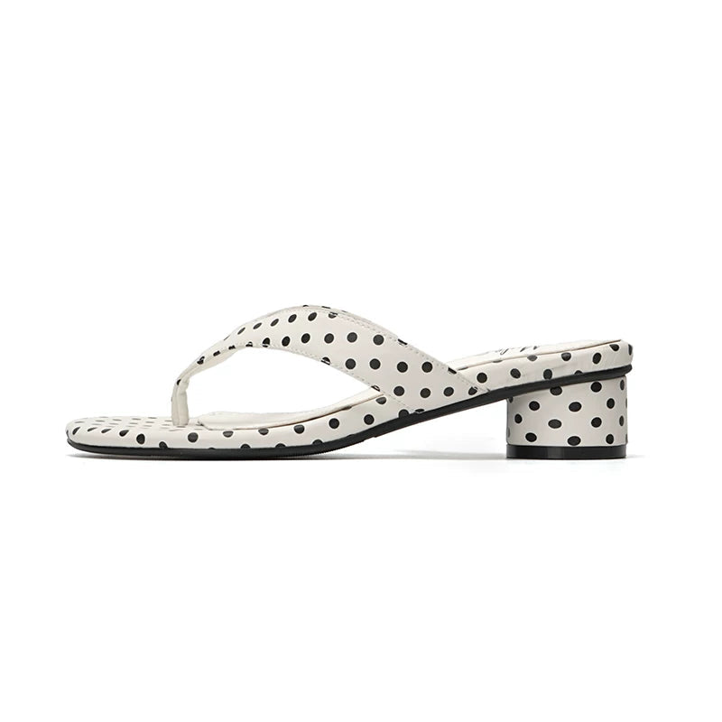 [Mule Donkey] Polka Dot Slippers Chunky Heels Wedge Summer Sandals - 4 colors