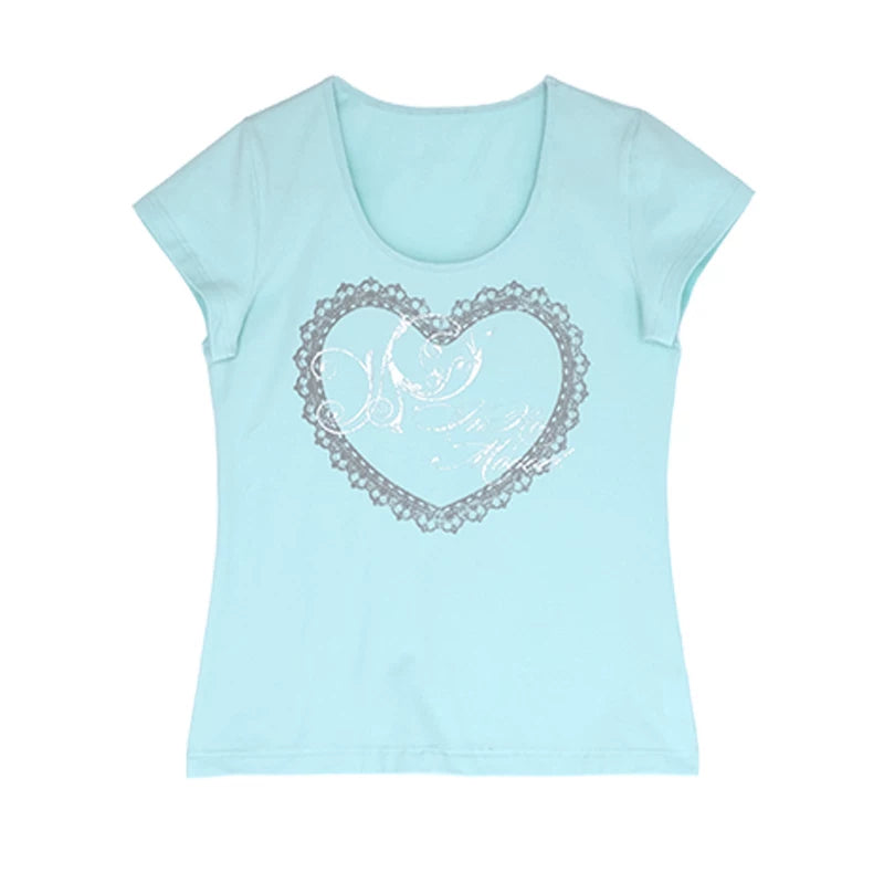 [innomoood] Lace Heart Print Shirt