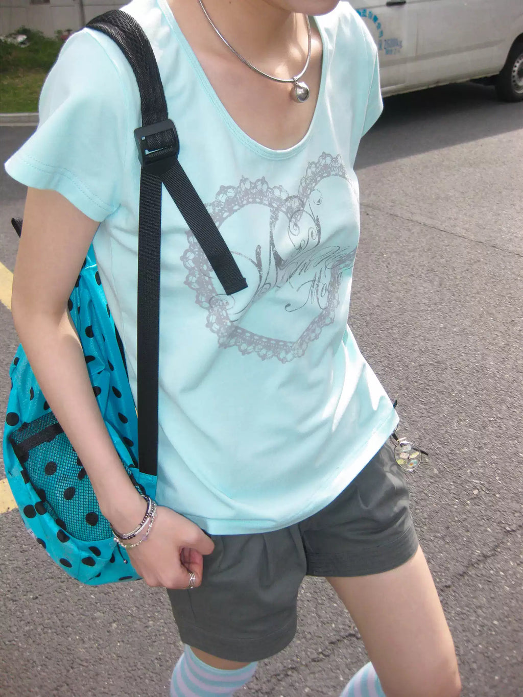 [innomoood] Lace Heart Print Shirt