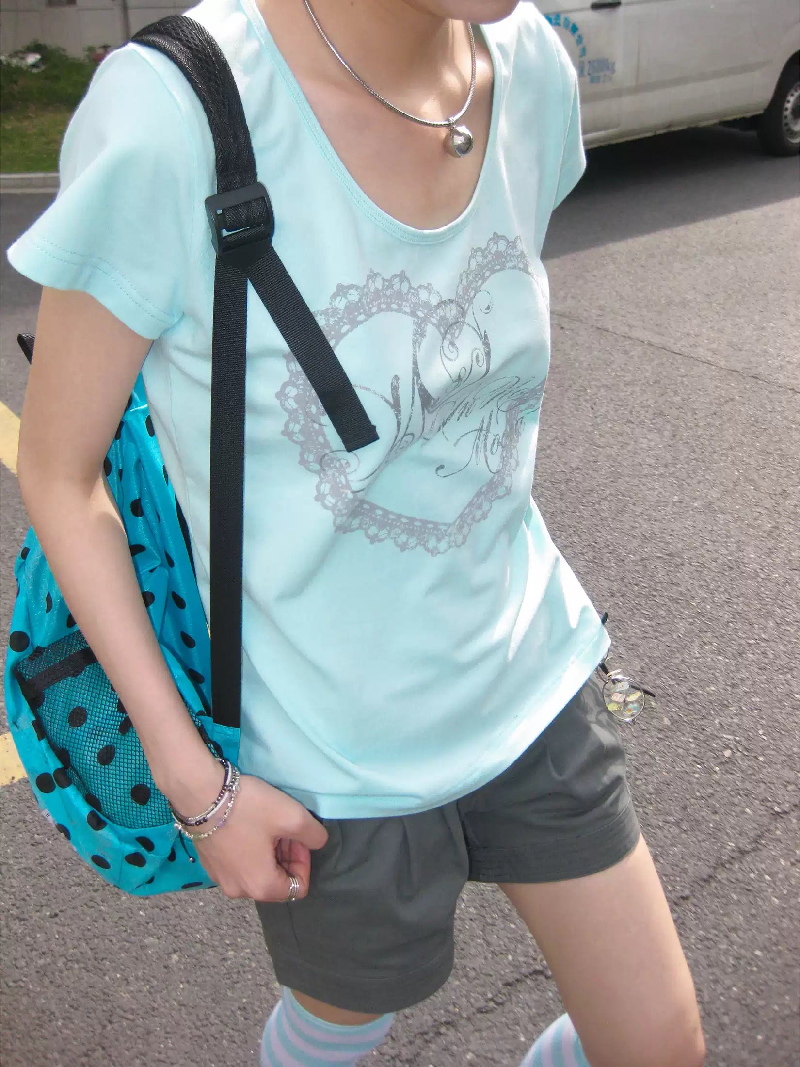 [innomoood] Lace Heart Print Shirt