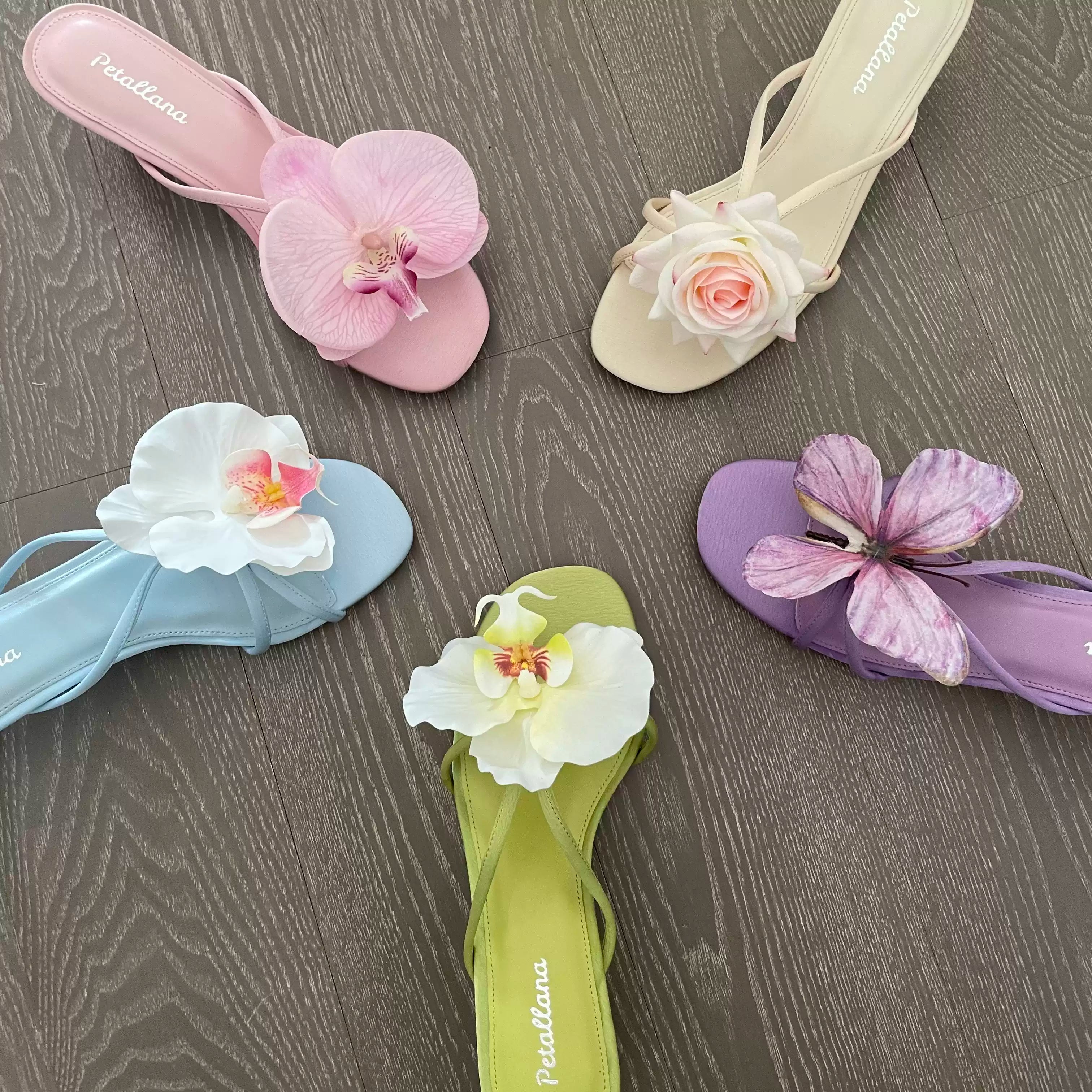 [Petallana] Garden Series Flat 5cm Kitten Heels Sandals with Detachable Flowers - 6 colors (Copy)