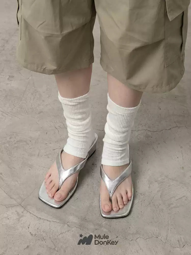 [Mule Donkey] Slippers Wedge Sandals - Silver