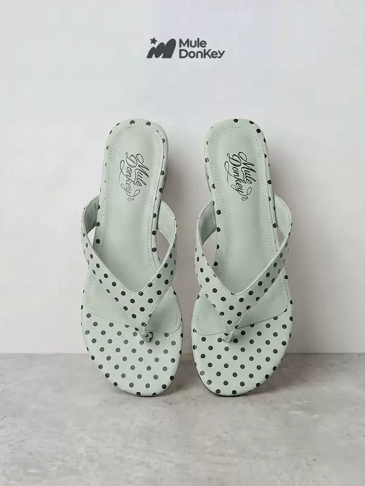 [Mule Donkey] Polka Dot Slippers Chunky Heels Wedge Summer Sandals - 4 colors