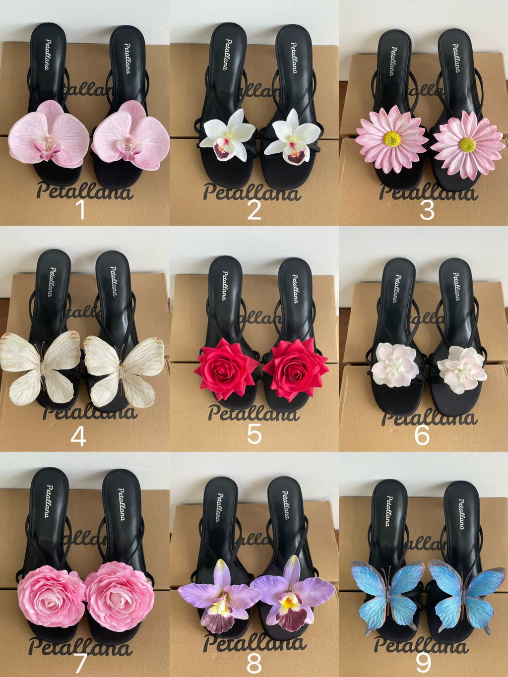 [Petallana] Garden Series Flat 3cm Block Heels Sandals with Detachable Flowers - 6 colors