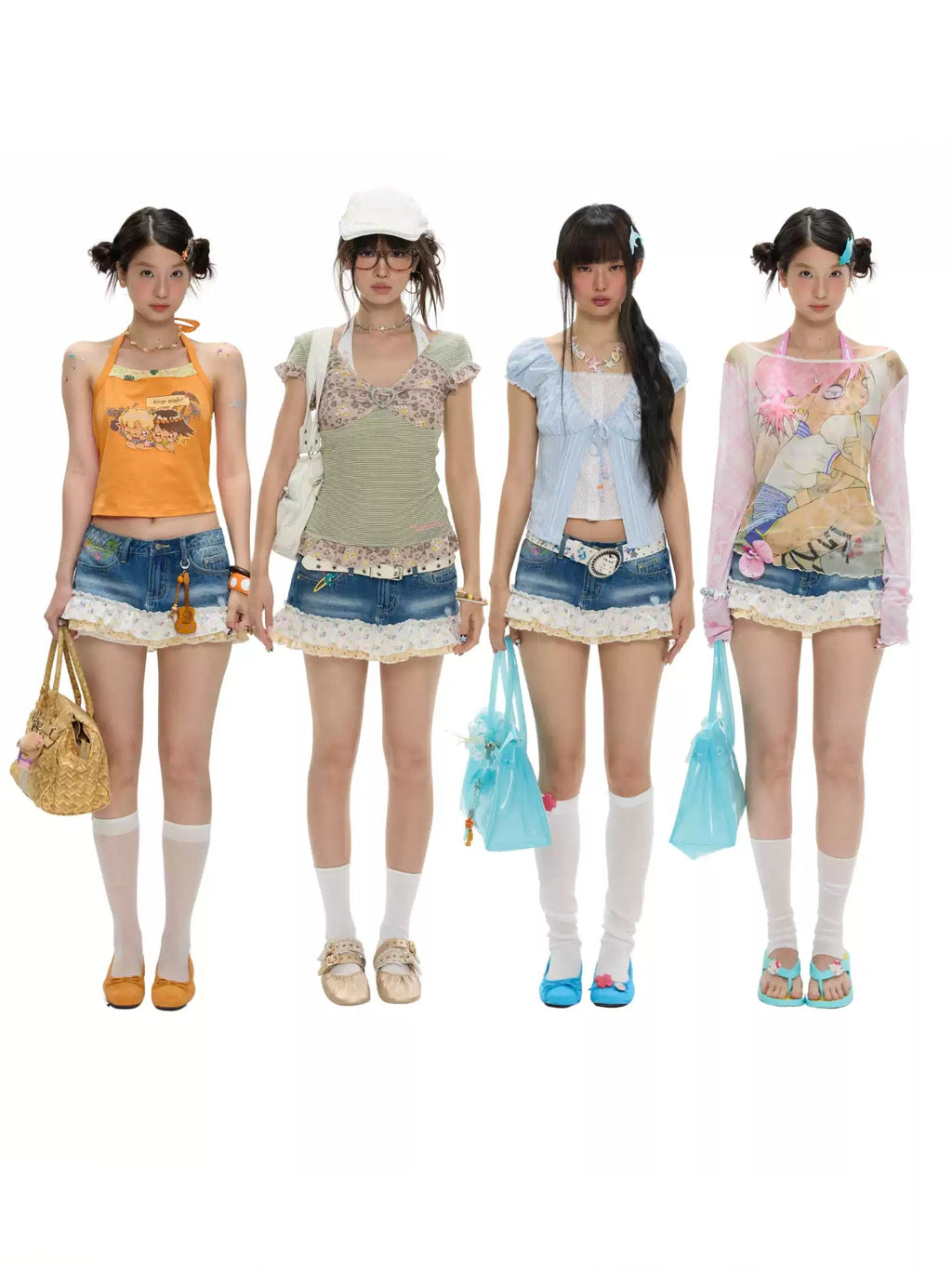 [betweenand] Ruffled Lace Denim Skirt