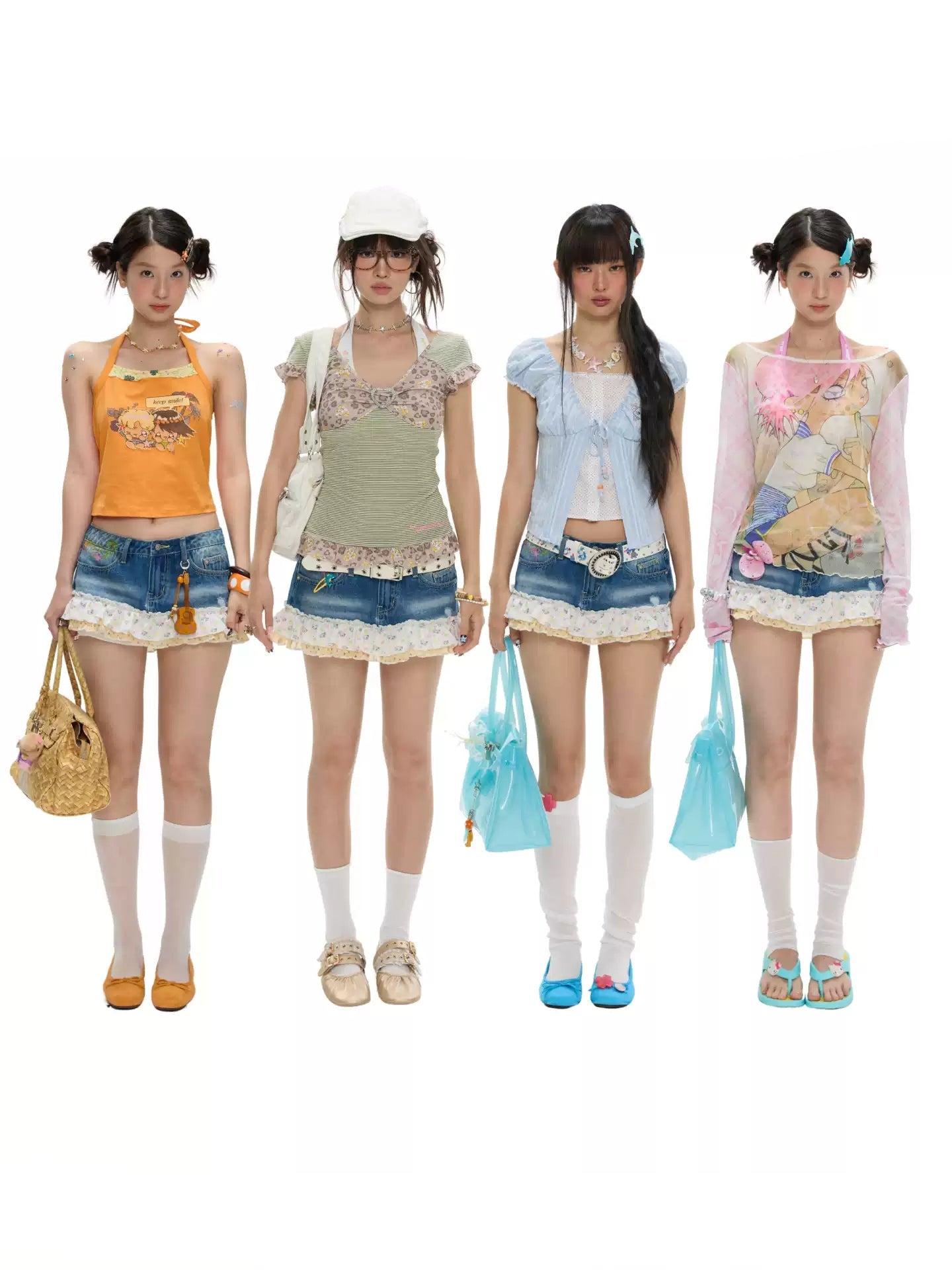 [betweenand] Ruffled Lace Denim Skirt