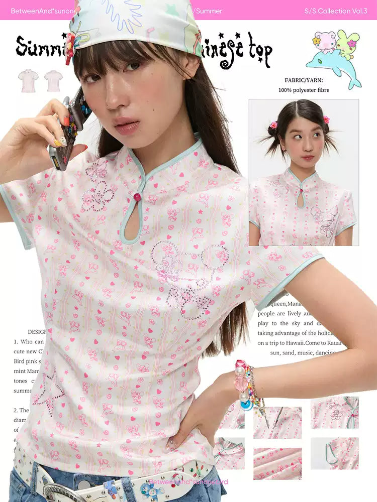 [betweenand x sunonebird] Printed Chinese Pattern Top